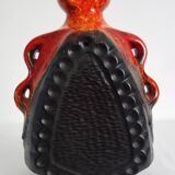 Bay Keramik orange-red and black candle holder from the 70s