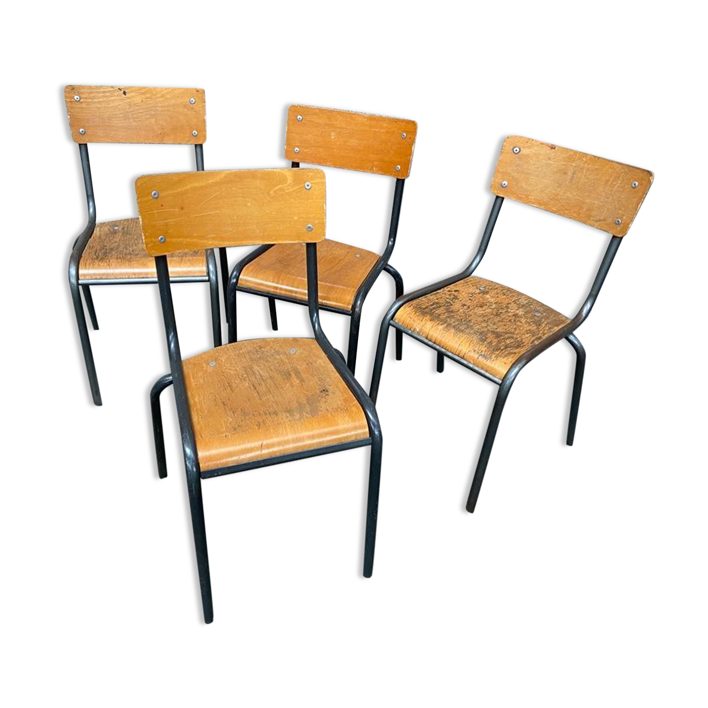 Lot de 4 chaises d’école vintage