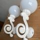 Antique enamelled cast iron wall lights / opaline globe