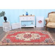 Vintage Turkish Oushak Handmade Wool Cotton Red Area Rug 130x240