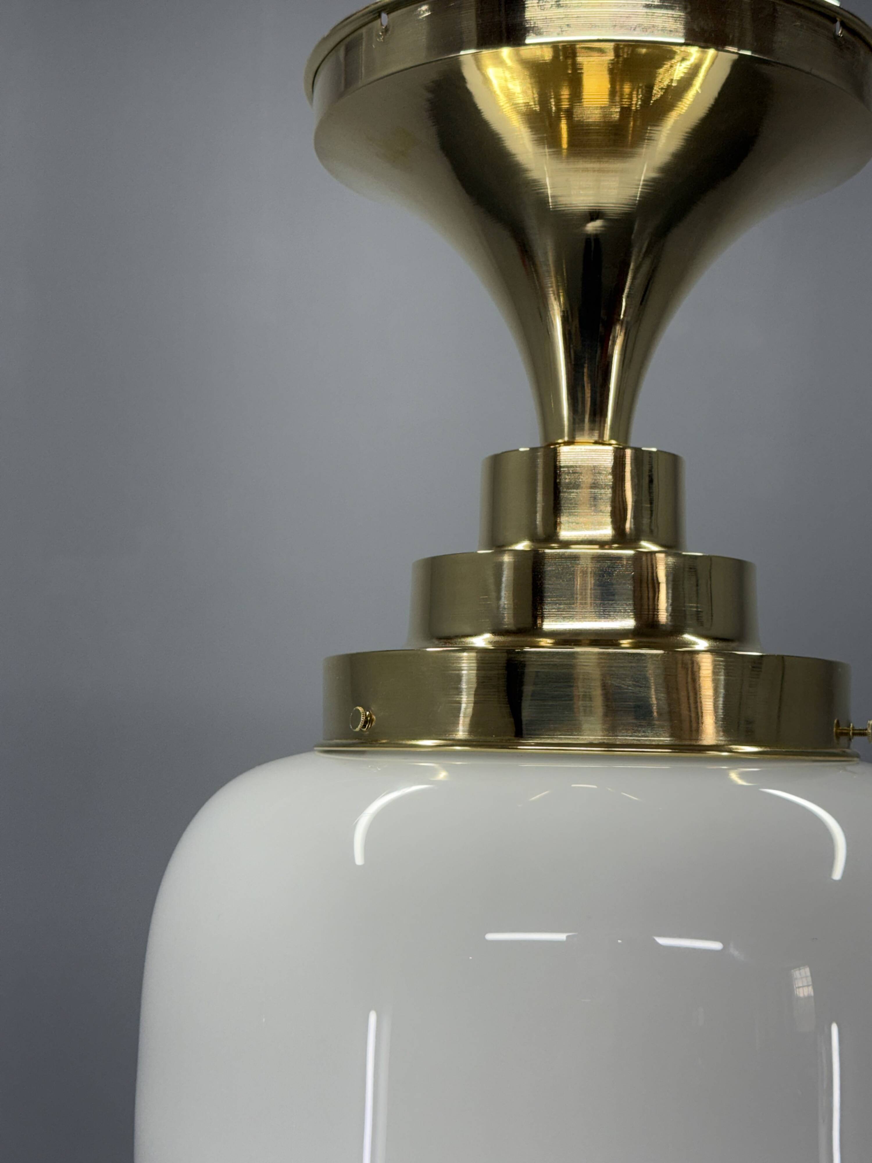 1930s Art Deco Brass and Opaline Glass Flush Mount, Czech