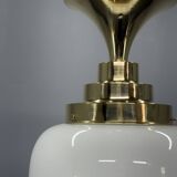 1930s Art Deco Brass and Opaline Glass Flush Mount, Czech