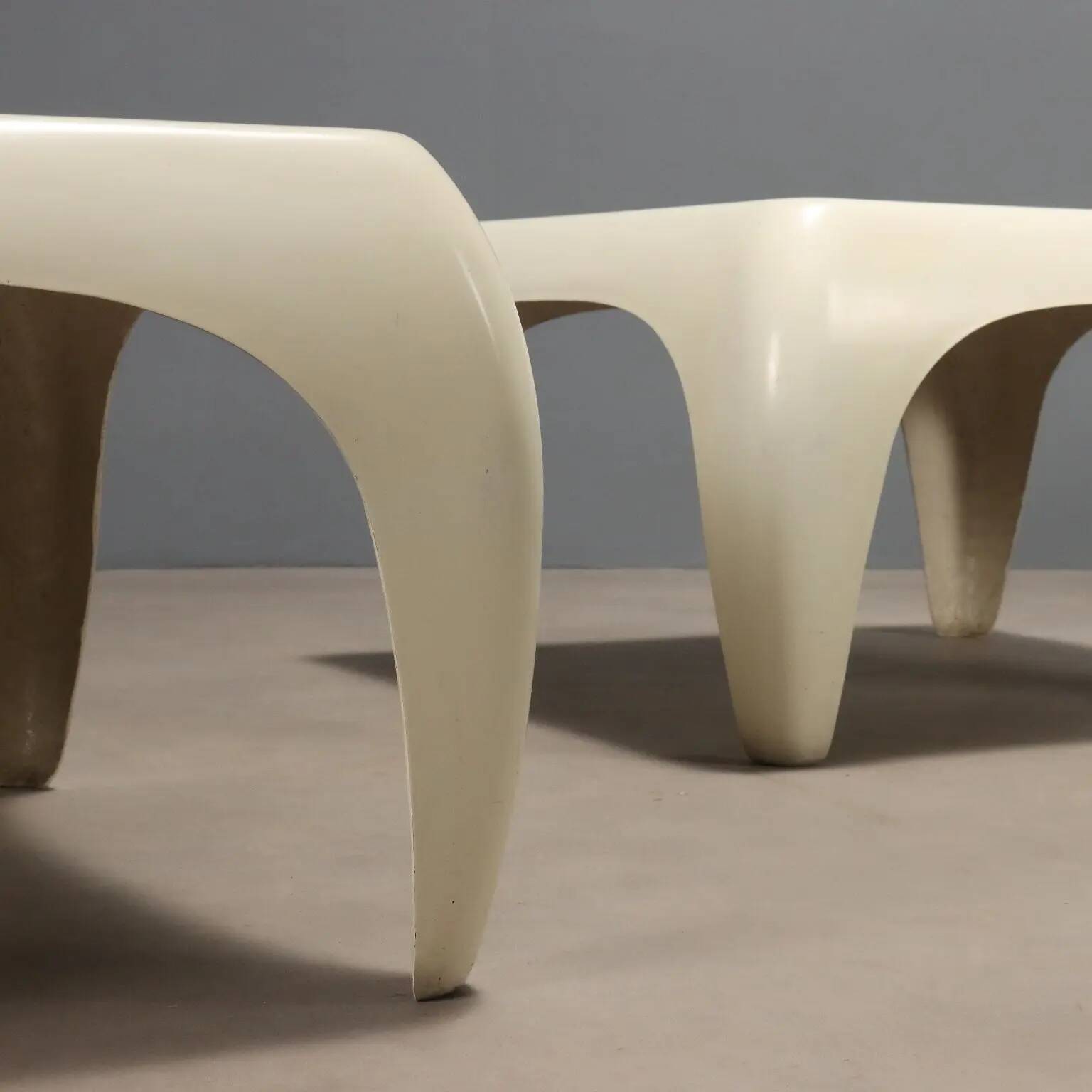 Vintage Space Age white fibreglass coffee tables, design, 1960s