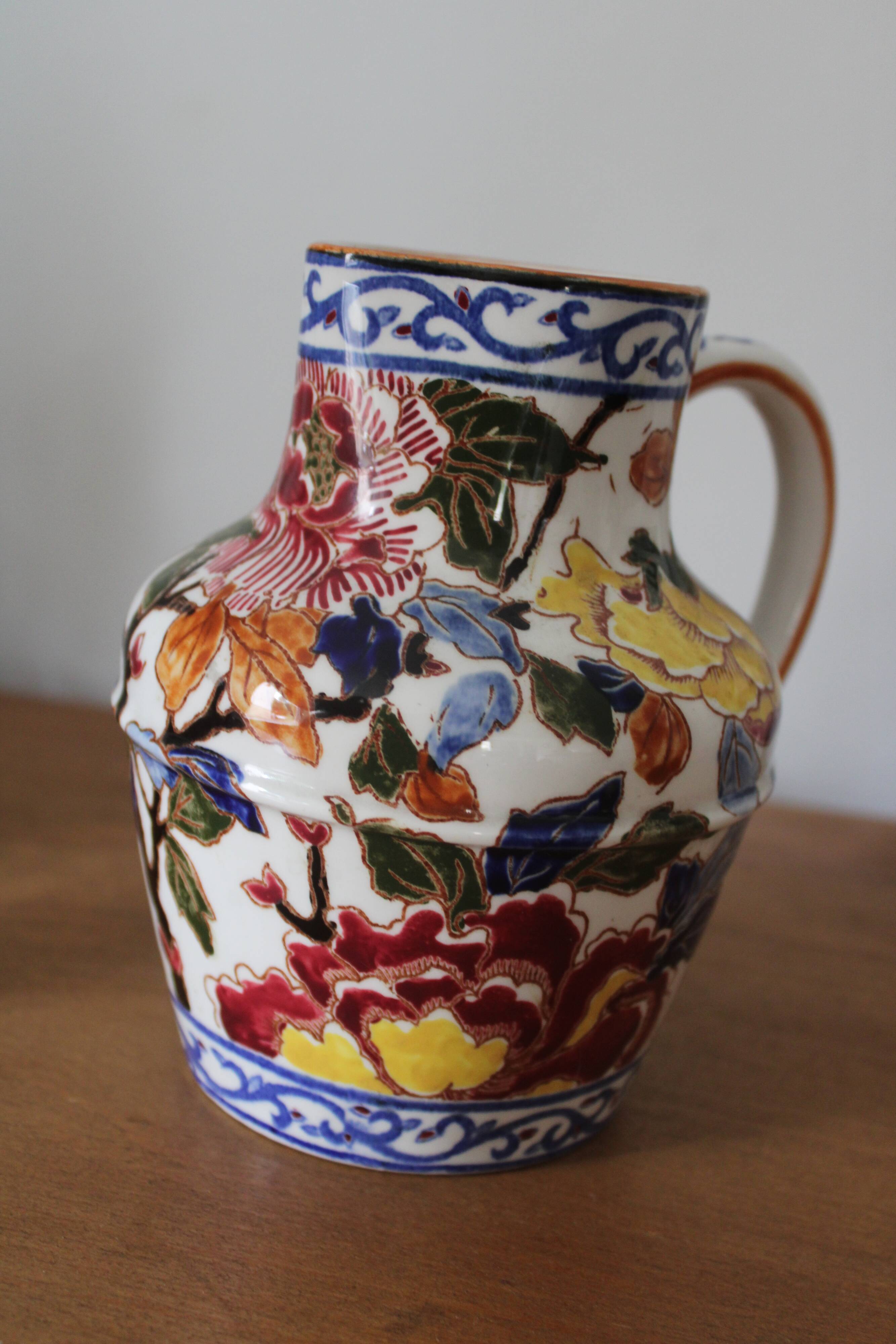 Gien earthenware peony pitcher