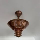 Vintage modernist chandelier, copper and glass, France 1930