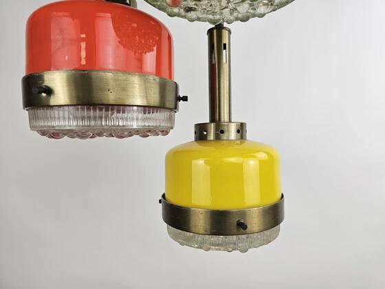 Rare pendant lamp from Italy in 3 colours of glass attributed to Stilnovo
