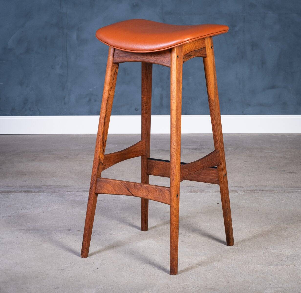 Bar Stools in Rosewood with Cognac Leather by Erik Buch for Dyrlund, 1960s, Set of 2