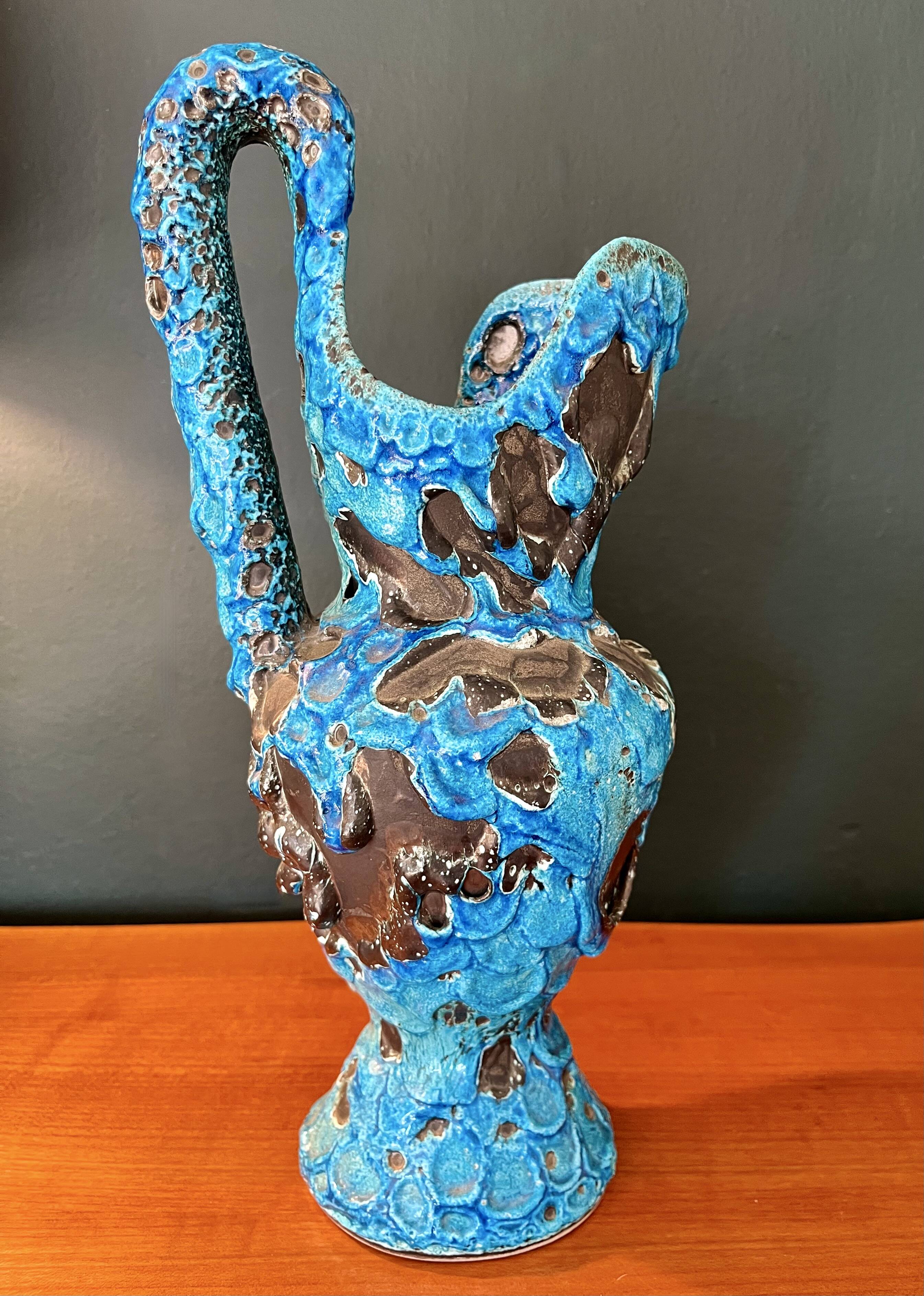 2 vases by charles cart in turquoise blue fat lava cyclops, 1960s, glacier enamels cyclops