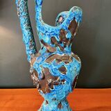 2 vases by charles cart in turquoise blue fat lava cyclops, 1960s, glacier enamels cyclops