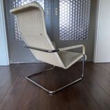 Vintage modernist chromed tubular steel, rattan & leather easy chair