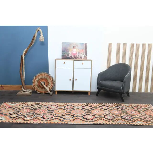 1970s Turkish Oushak Handmade Wool Cotton Orange Runner Rug 103x325