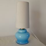 Lamp with blue opaline feet and textured conical lampshade 60s-70s