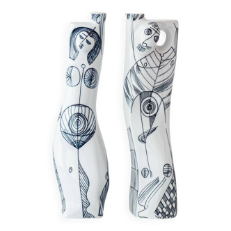 Pair of modernist nude figurative vases in porcelain by Sargadelos.