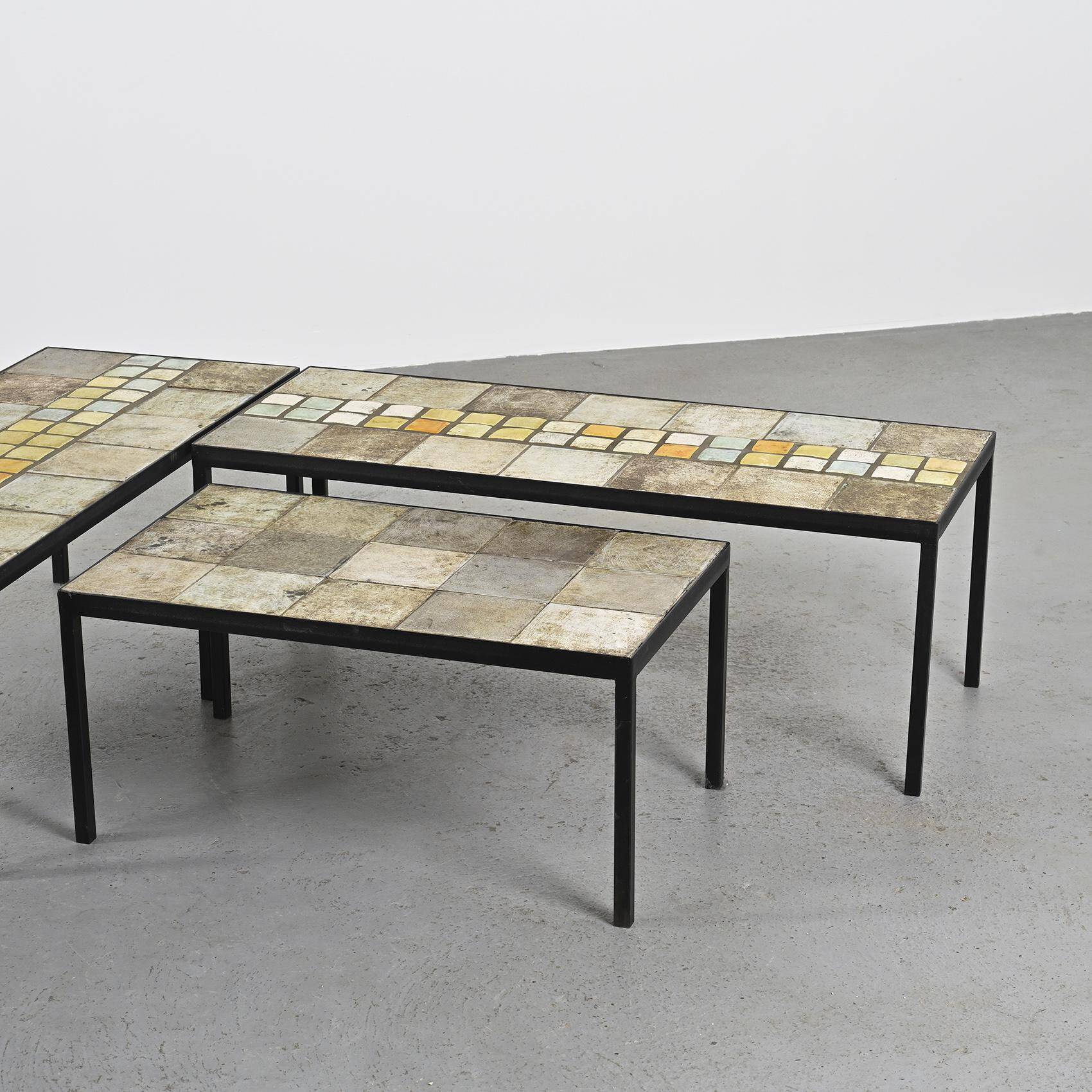 Three ceramic coffee tables by Les 2 Potiers, France, circa 1965