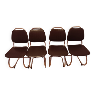 Set 4 chaises cantilever vintage pieds chromés