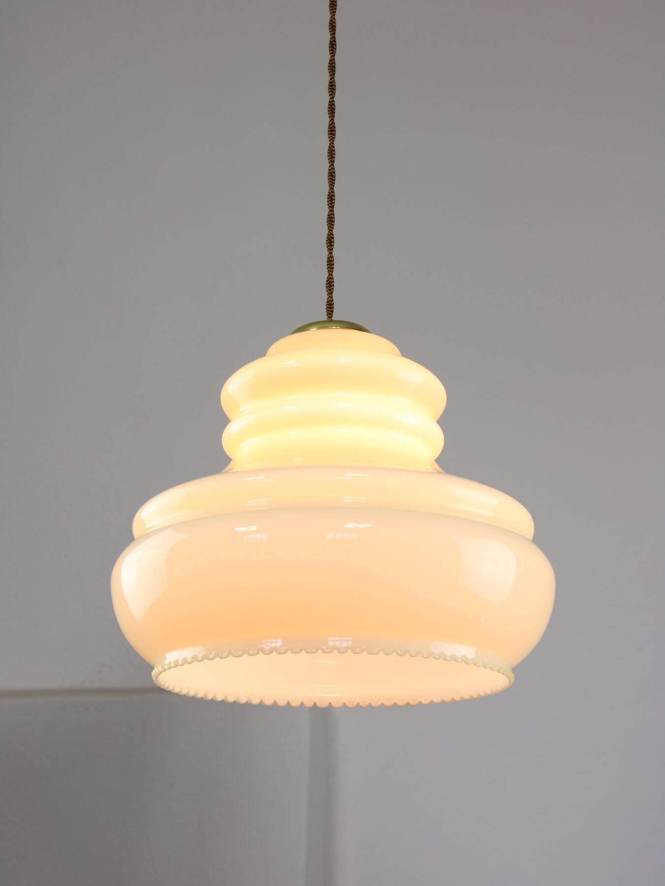 Mid-Century Italian Yellow Glass and Brass Pendant Lamp