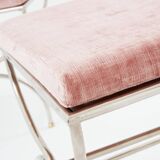Maison Jansen rare set of 12 steel brass pink velvet chairs 1960