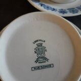 2 white cups + saucers with Luneville blue decor
