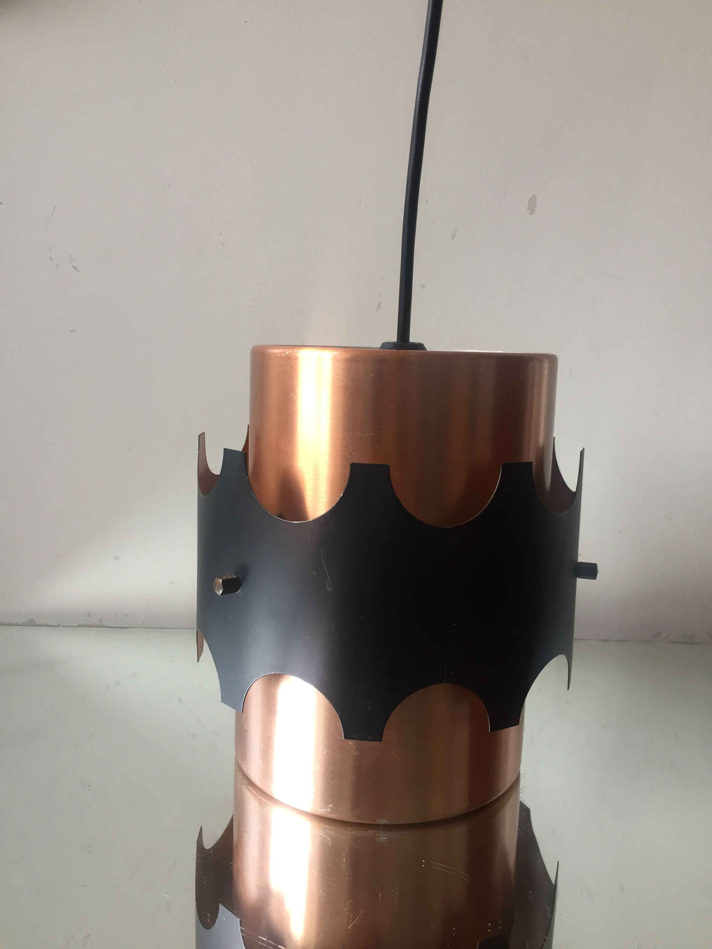 Danish ceiling pendant 1960's in black & copper metal Jo Hammerborg