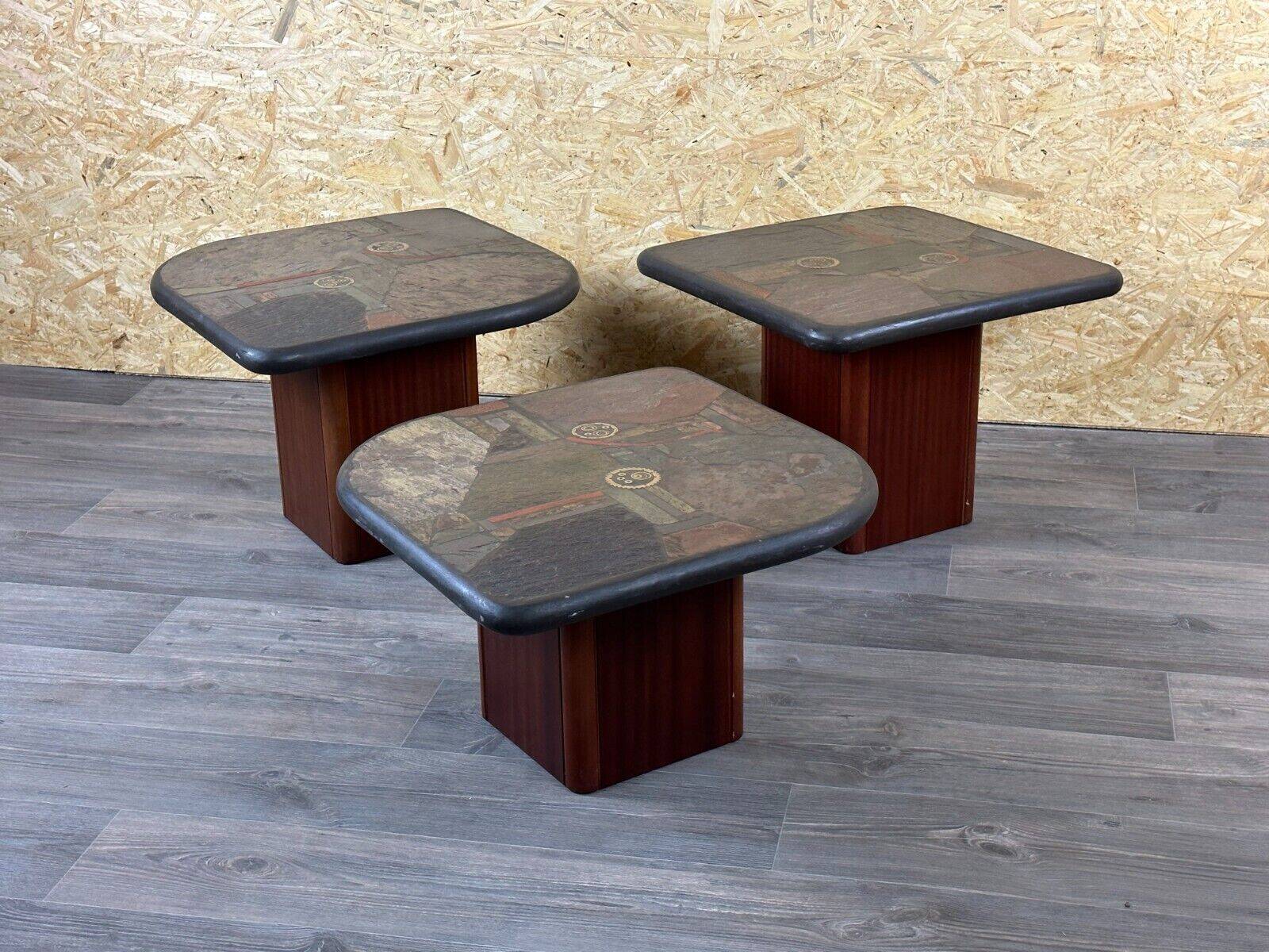 90s set of 3 brutal coffee tables with mosaic by Paul Kingma for Kneip