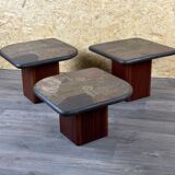 90s set of 3 brutal coffee tables with mosaic by Paul Kingma for Kneip