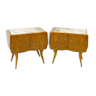 Pair of Mid-Century Style Beech and Chestnut Burl Bedside Tables, 1950s