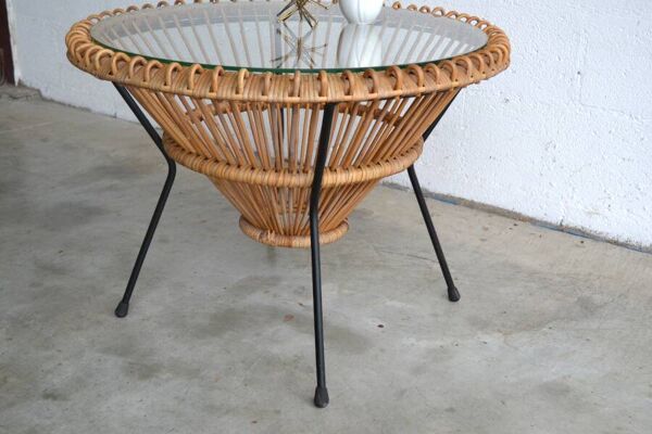 Guéridon italien en rotin * D69 cm
