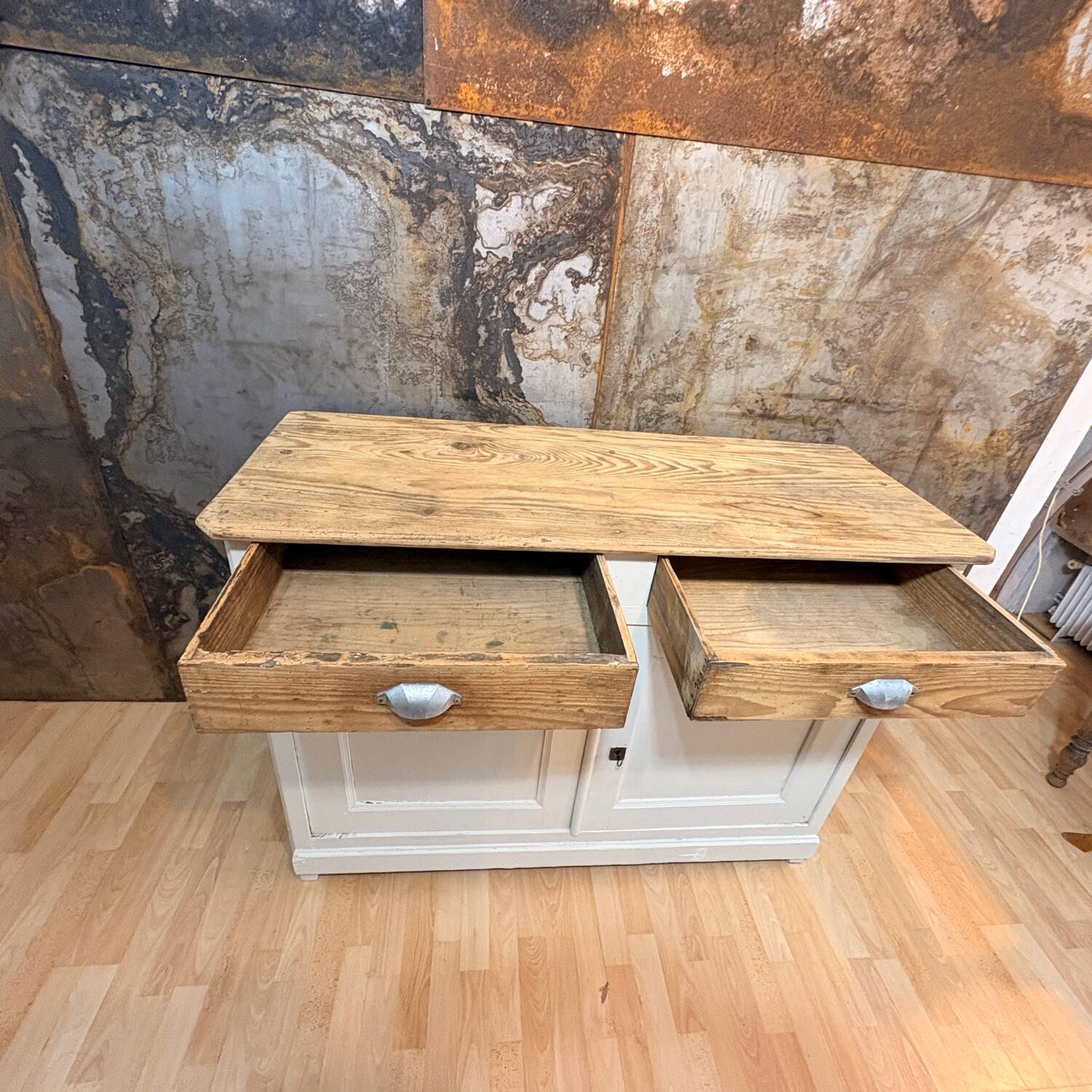Rustic wooden and paper Parisian buffet