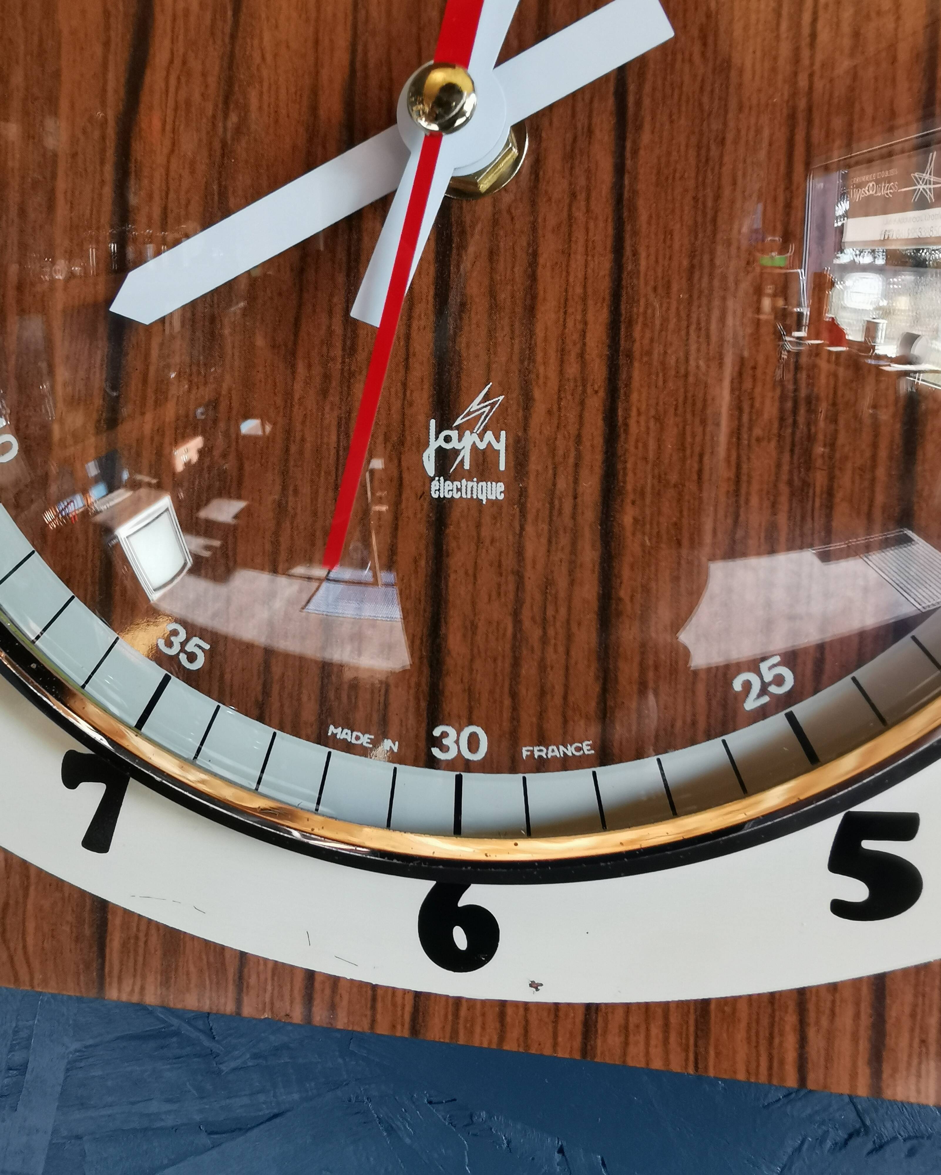 Vintage formica clock rectangular silent wall clock "Japy cream wood"