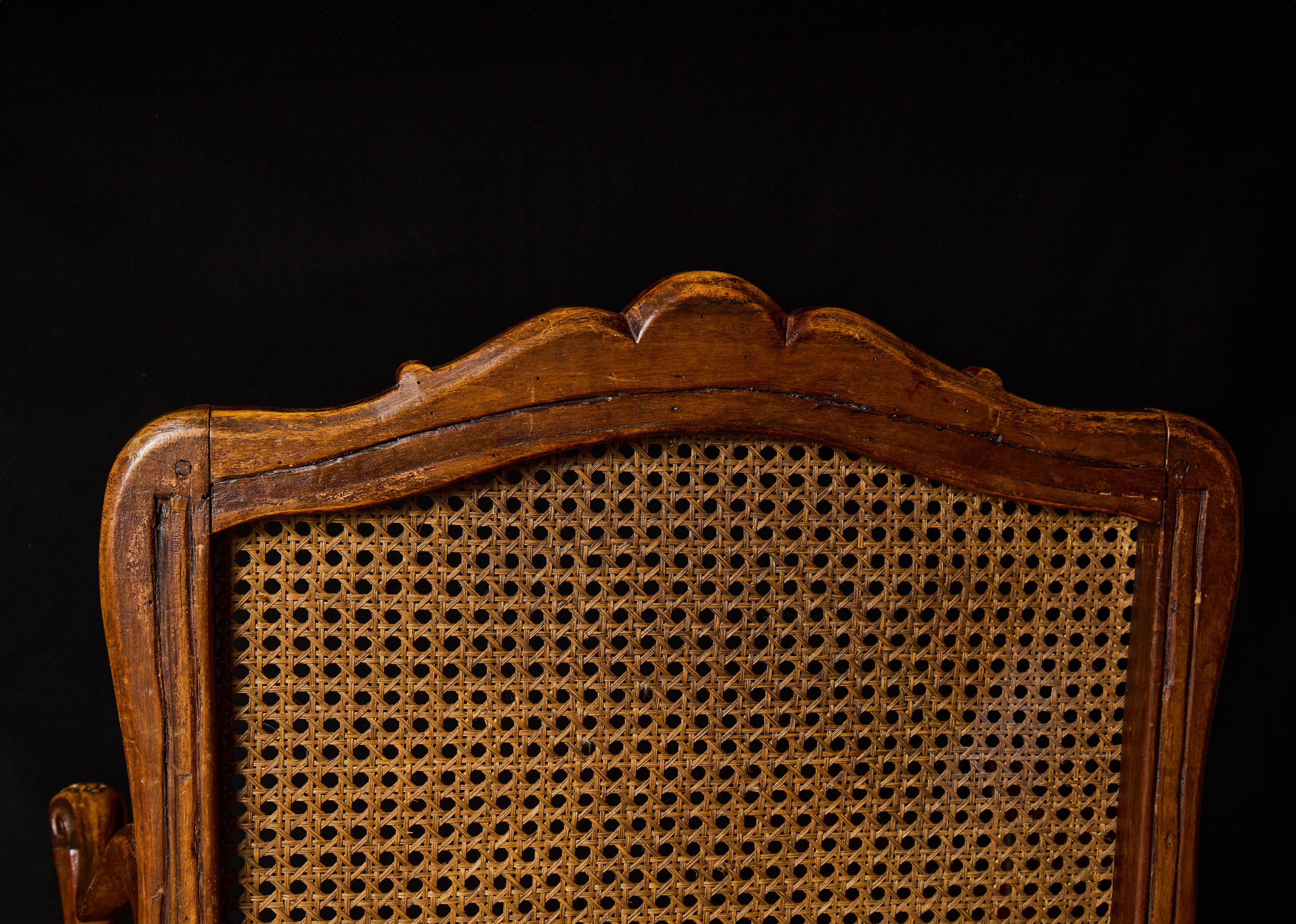 🪑 Pair of Louis XV caned armchairs in carved solid wood