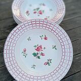 6 Rosa earthenware soup plates by Digoin Sarreguemines, 1950s