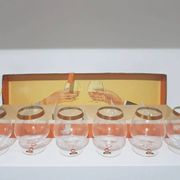 Set of 6 cognac glasses, clear glass, gilding / Austria / 1960s.