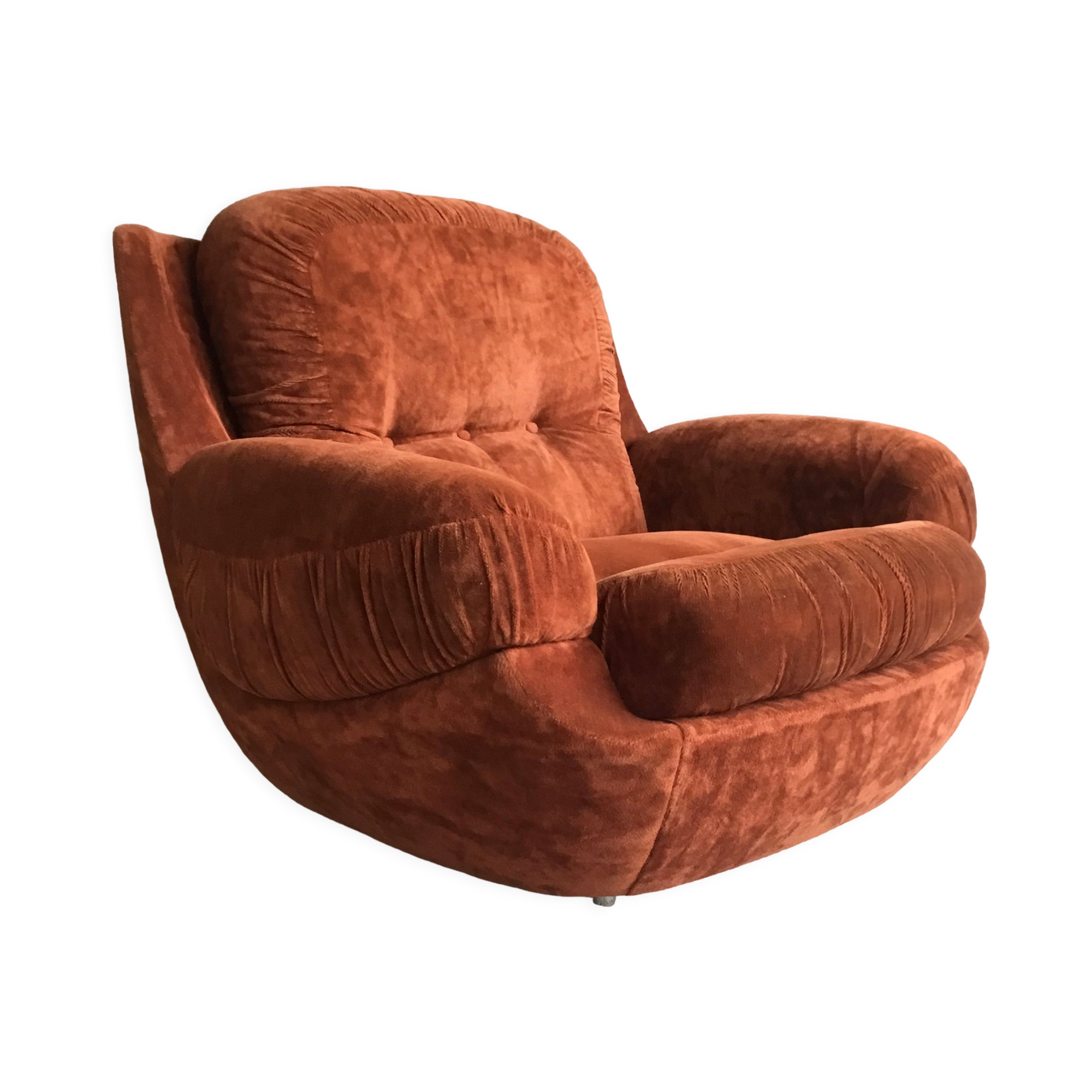 Space-age armchair shell smooth velvet brown - vintage 1970