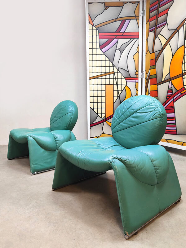 Chaises longues Calypso au design italien vintage turquoise Vittorio Introine Saporiti