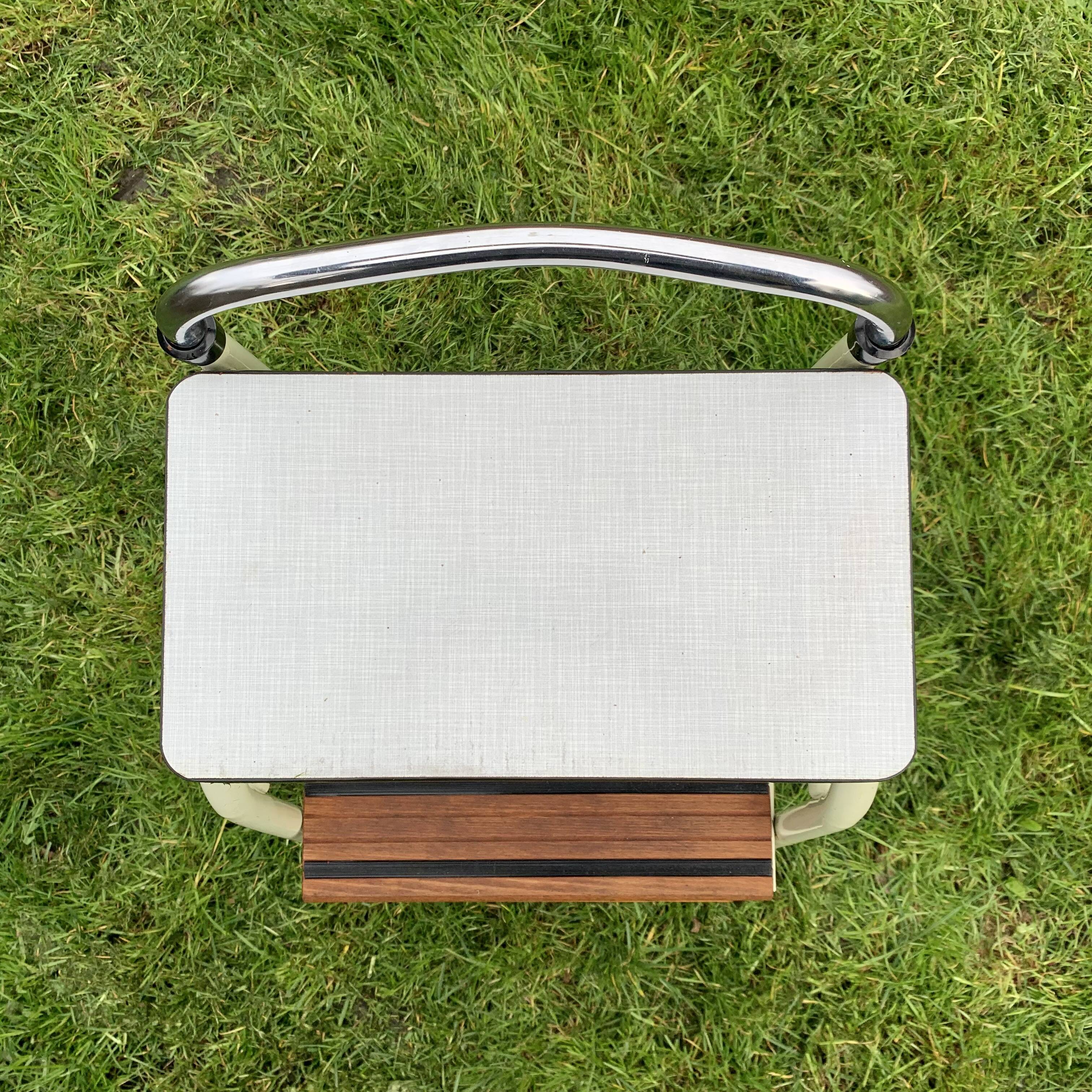 Vintage stepladder in Formica, wood and chromed metal