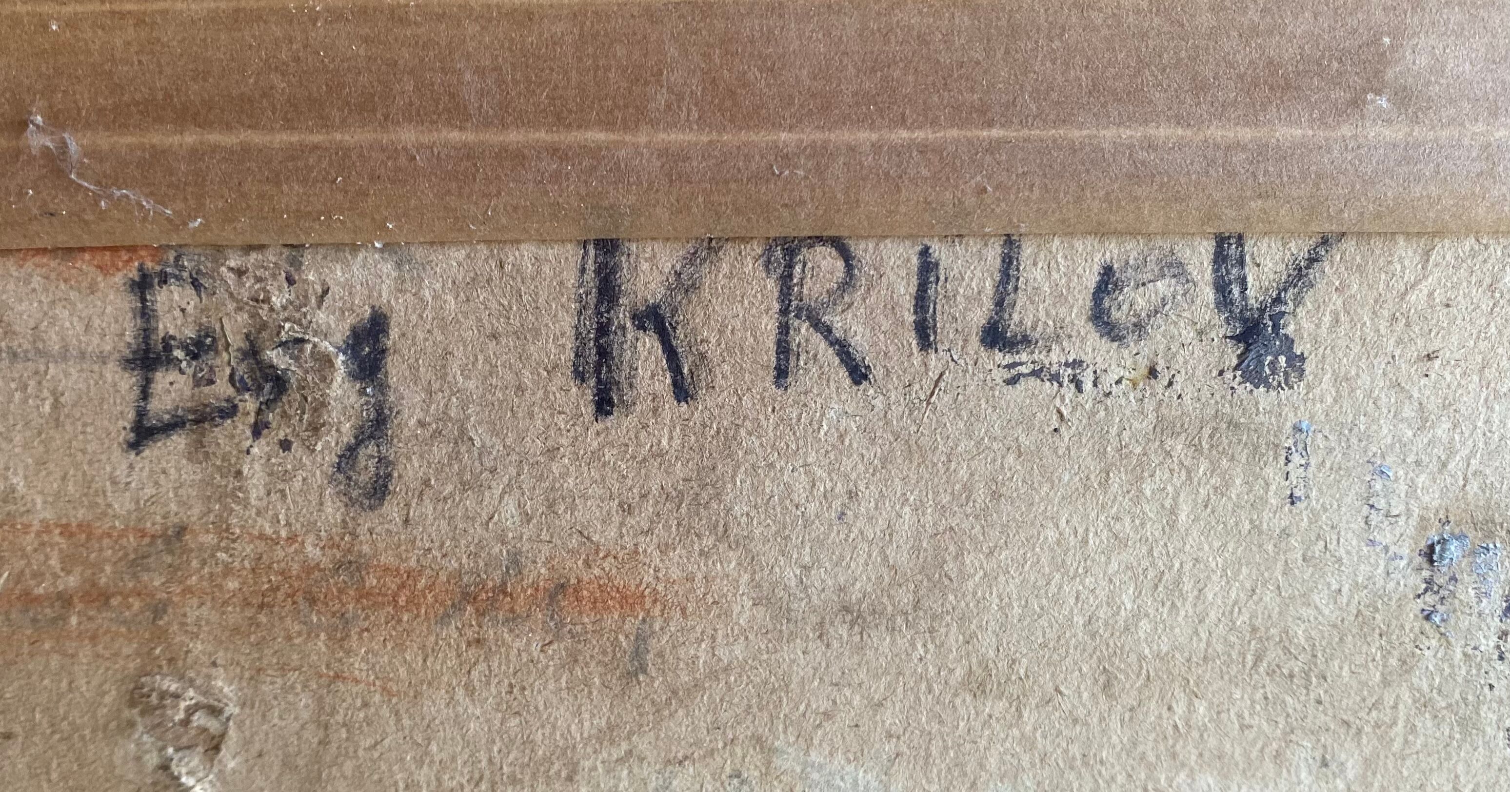 Russian school painting by Eugene Krilov "Lively village view"