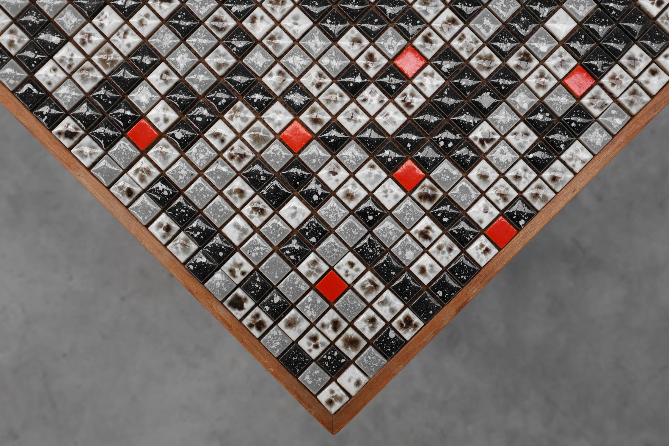 Vintage side table in pine wood tiled with mosaic, Belgium 1950s