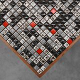 Vintage side table in pine wood tiled with mosaic, Belgium 1950s