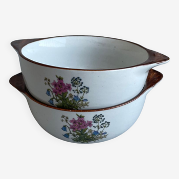 Duo of floral stoneware bowl