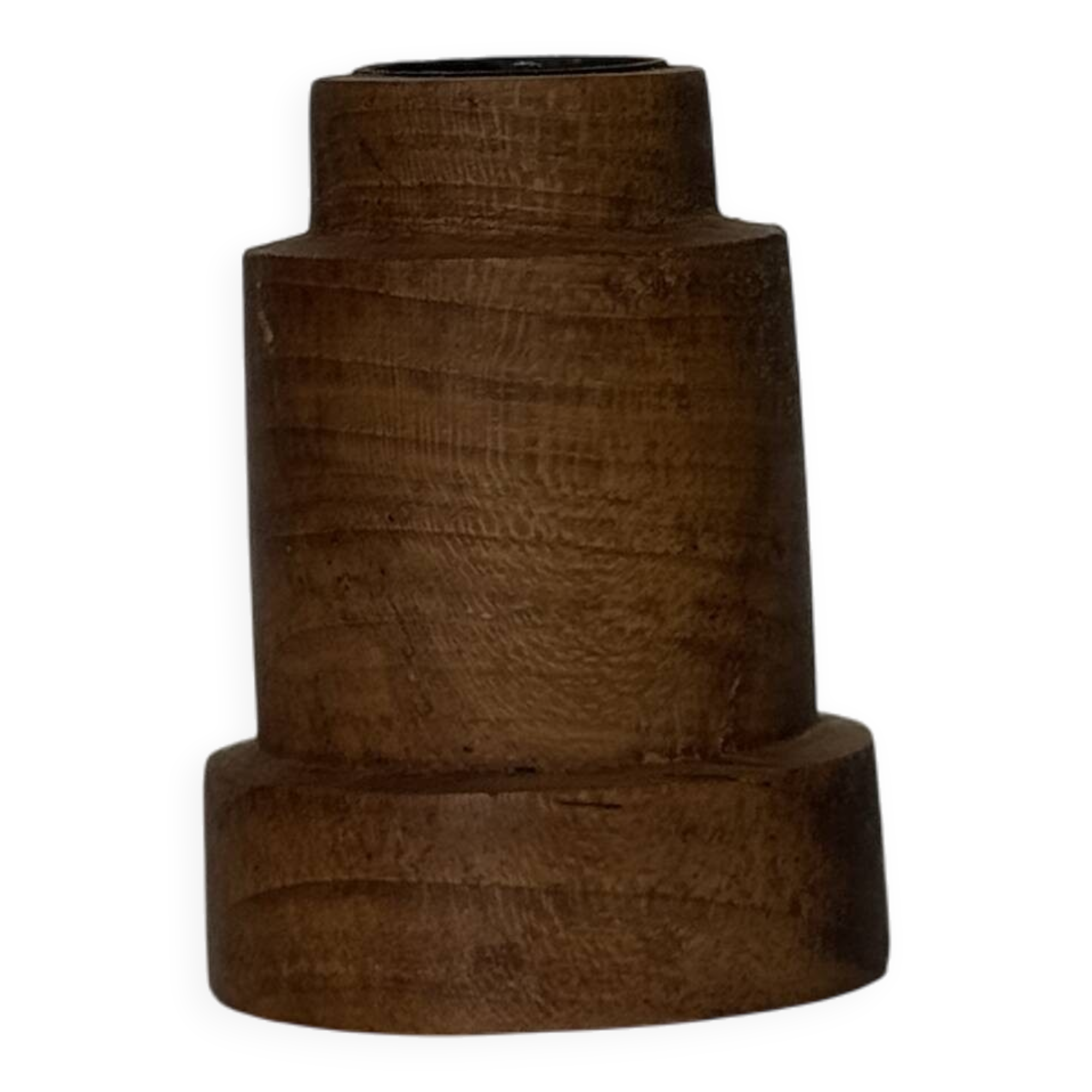 Circular teak monoxyle candlestick, pyramidal with a high central part H7 D5.