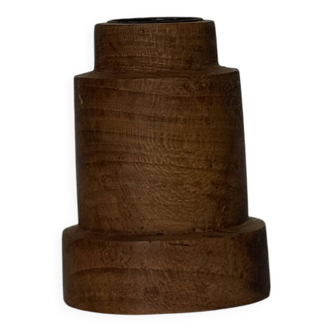 Circular teak monoxyle candlestick, pyramidal with a high central part H7 D5.