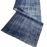 Distressed overdyed turkish rug runner 274 x107 cm vintage wool blue rug runner