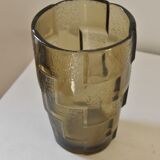Vase amber glass geometric patterns 70s