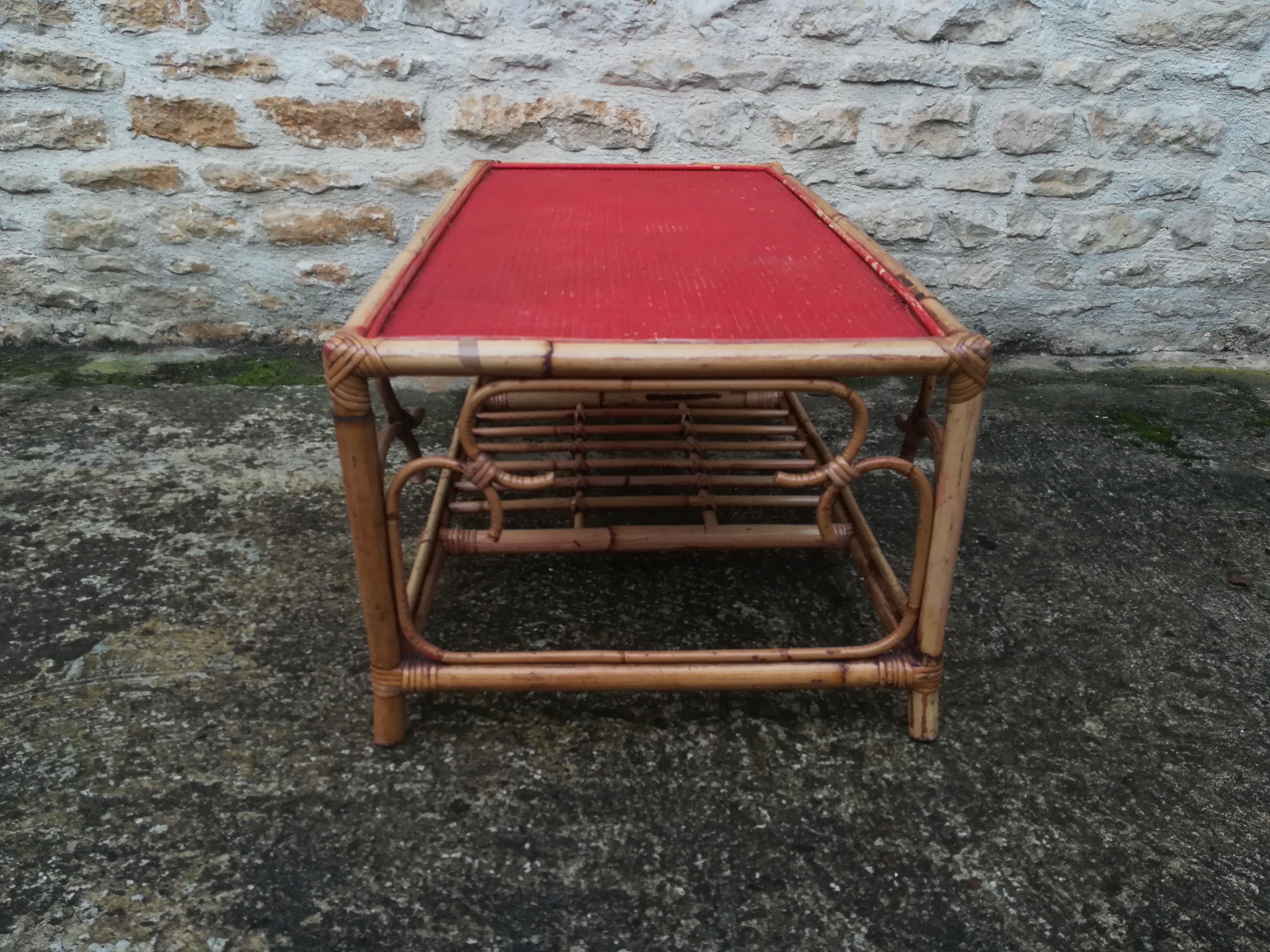 Rattan and bamboo coffee table