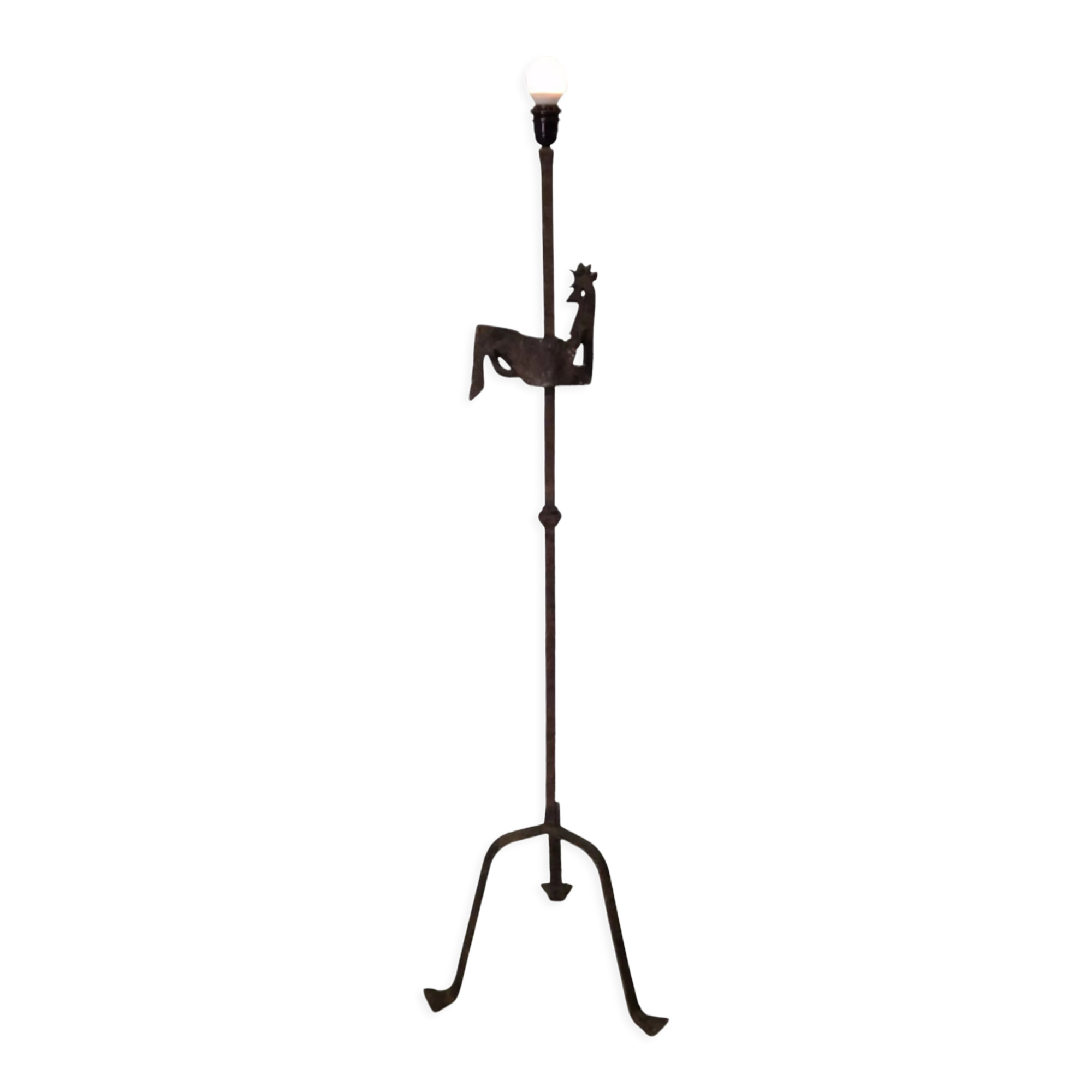 Wrought iron rooster lamp by Jean Touret for atelier marolles, france 1950s