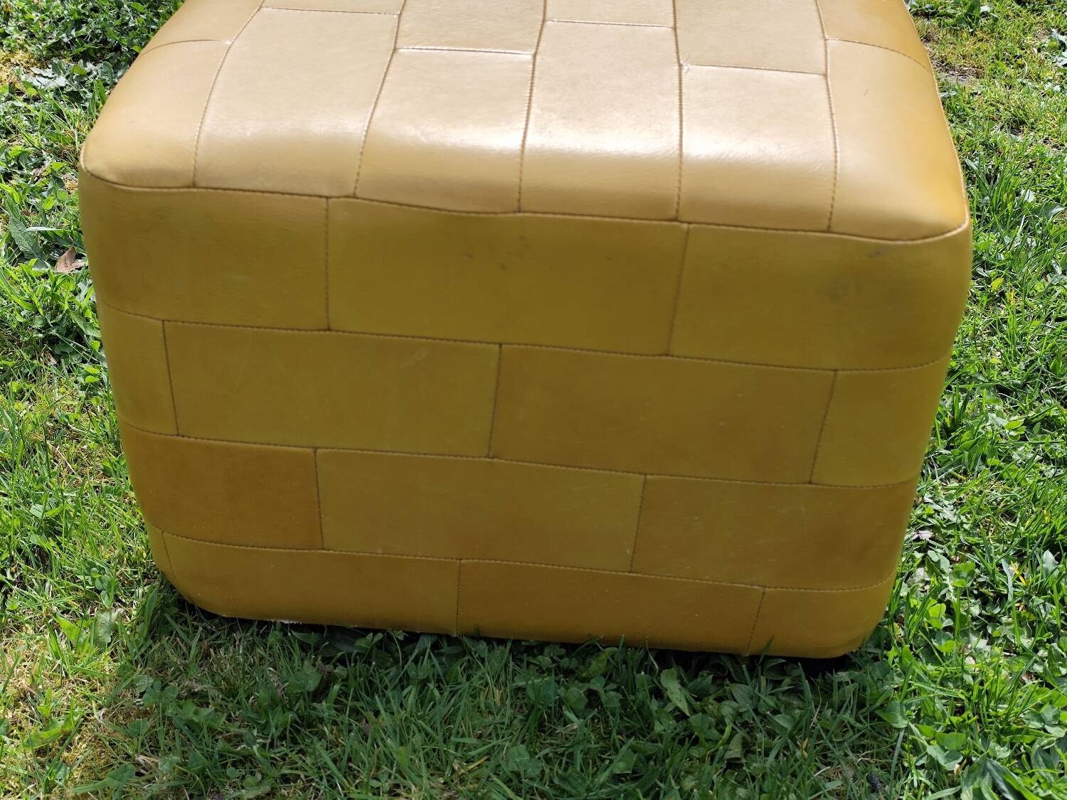 Pouf, cubic synthetic leather stool