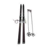 Paire de skis ancien en bois et sa paire de bâtons