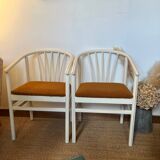 Pair of vintage wood and loop wool armchairs