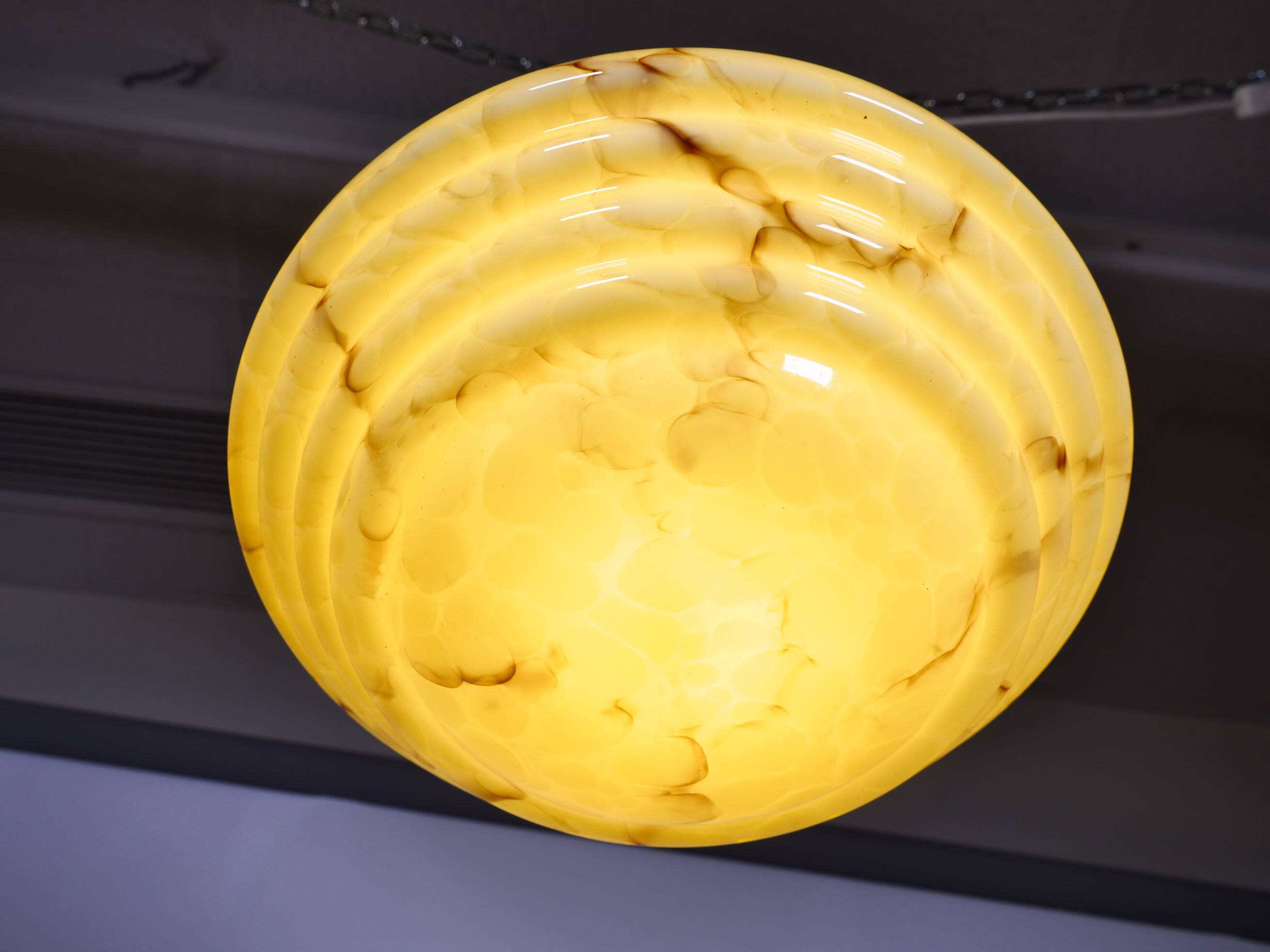 Art Deco Opaline Glass Ceiling Lamp, 1920s–1930s