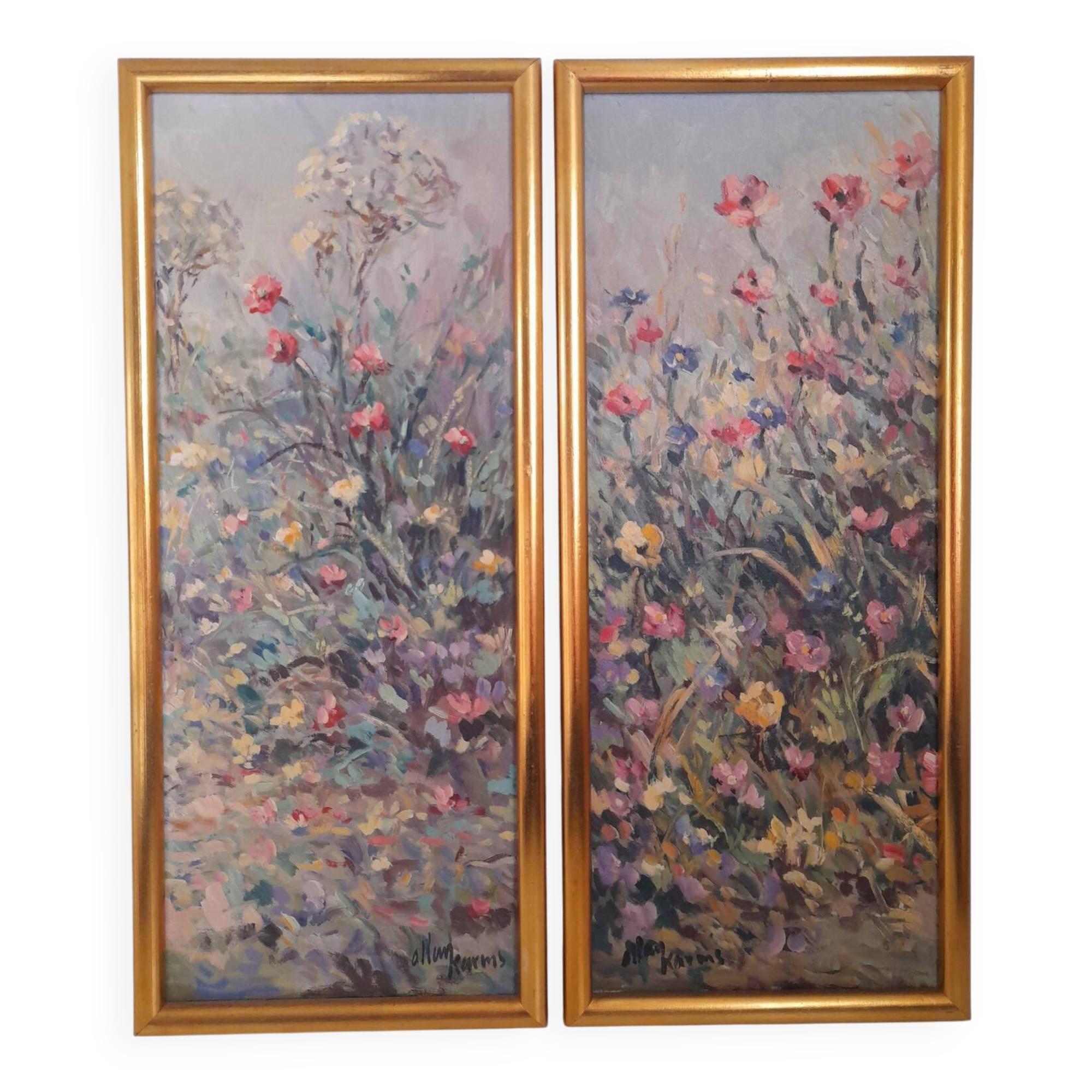 Paire de tableaux floraux danois signés Allan Karms